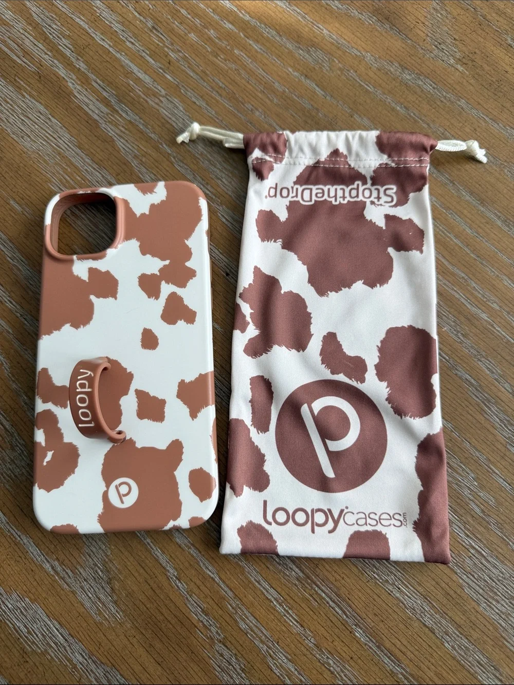 Loopy Case Brown and White Cow Print iPhone Case with Loopy Strap